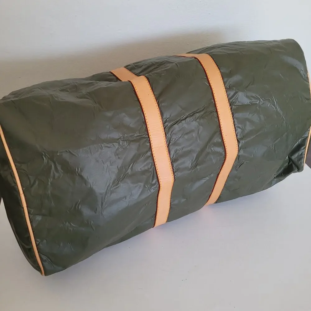Hunting World Safari Today Duffle Bag Olive Green Leather Trim Travel Luggage